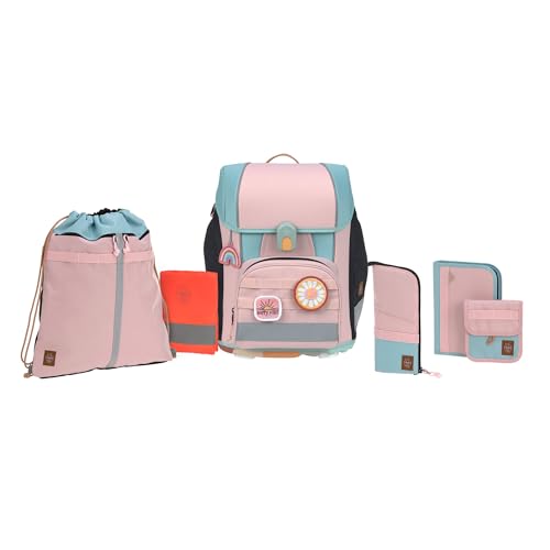 LÄSSIG 7-teiliges Schulranzen Set Kinder/School Set Boxy Unique rose/blue/black