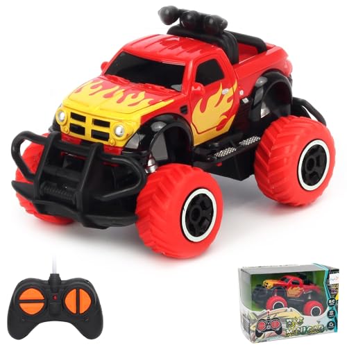 Pup Go Monster Truck Ferngesteuertes Auto mit Licht für Kinder 3-9 Jahr, Robust Mini RC Auto Schnell Offroad Indoor Outdoor, Spielzeug Kleinkind Weihnachten Geburtstagsgeschenk Junge Mädchen, Rot