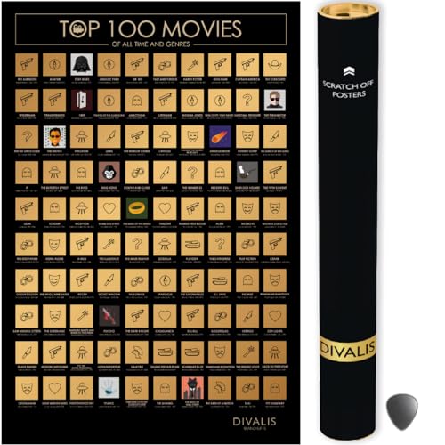 Rubbel Poster der Top 100 Filme - Bucket List Plakat Filme, die Man Gesehen Haben Muss - Rubbelposter der Filmliste - Top 100 Filmposter Rubbel - Top 100 Movies Scratch off Poster