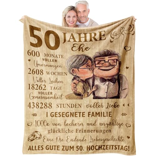 YESTUTI Goldene Hochzeit, Goldene Hochzeit Geschenke/Geschenk/Deko, Deko Goldene Hochzeit, 50 Goldene Hochzeit Geschenke, Geschenk Goldene Hochzeit, Geschenkideen zum 50 Hochzeitstag Decke 150x130CM