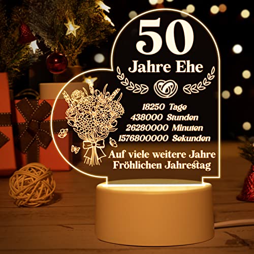 Goldene Hochzeit Geschenke, 50 Hochzeitstag Geschenk - Acryl Nachtlampe, Goldene Hochzeit Deko, Geschenke Zum 50. Hochzeitstag, 50. Hochzeitstag Geschenke für Frau Frauen Männer Paare Ehemann