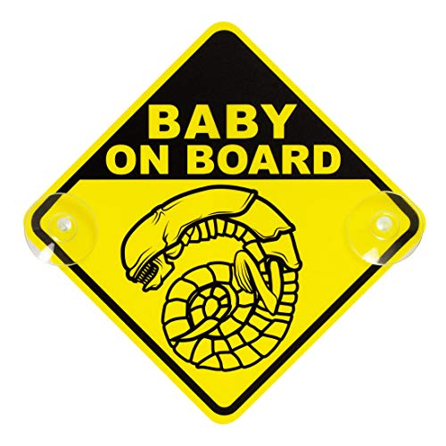 getDigital Chestburster Baby on Board Auto-Schild - Gelbes Kinder Warnschild mit 2 Saugnäpfen als lustiger Fanartikel zur berühmten Alien Film-Reihe - 16 x 16 cm