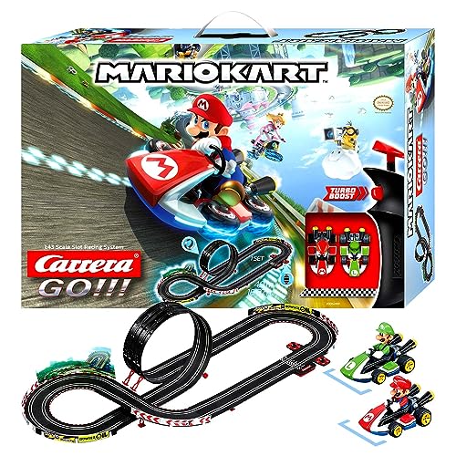 Carrera GO Mario Kart 8 Set, Actionreiche Rennstrecke mit Looping, 2 Slotcars – Mario und Luigi, Turbo-Button, Erweiterbar und Deko-Elemente, für Kinder ab 6 Jahren, 4,9 Meter lange Strecke